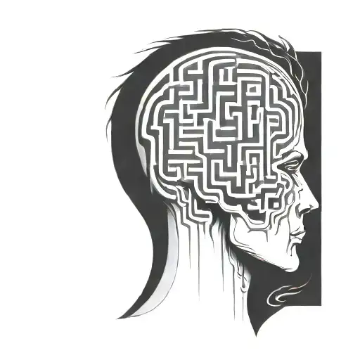 A Human Head Resting On A Pillow With The Brain Depicted As An Abstract Geometric Maze