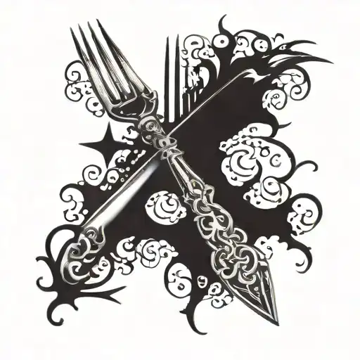 Star Tattoo Overhanging A Fork And Knife