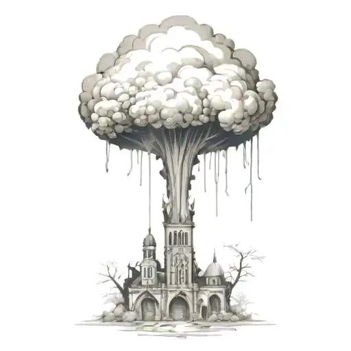 An Abstract Nuclear Explosion Mushroom Cloud Destorying A Major City