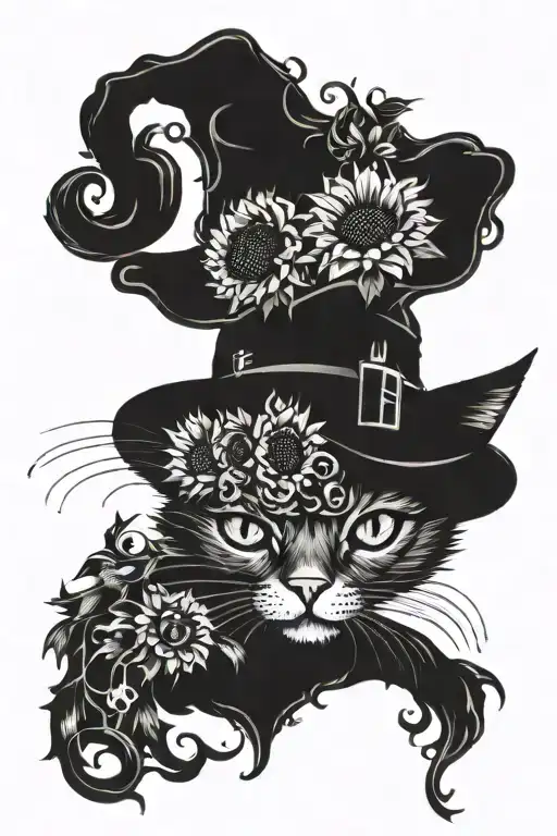 Witch Cat With Sunflower