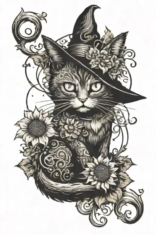 Witch Cat With Sunflower
