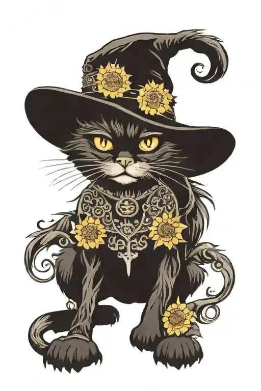 Witch Cat With Sunflower