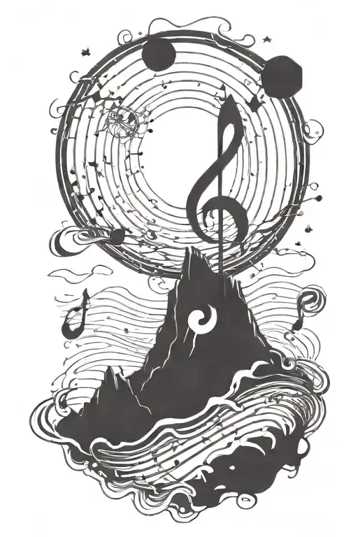 A Cosmic Music Note Blending Into A Mountain Landscape