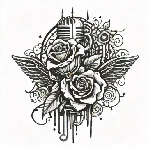 Rose With Microphone And Musical Notes Floating