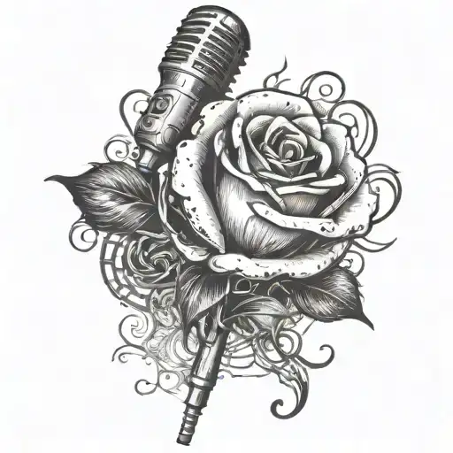 Rose With Microphone And Musical Notes Floating