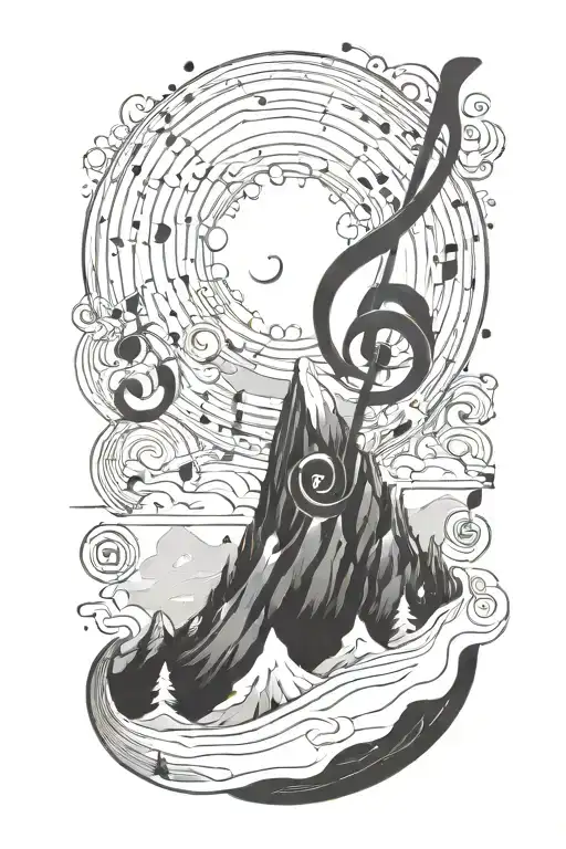 A Cosmic Music Note Blending Into A Snowy Mountain Landscape