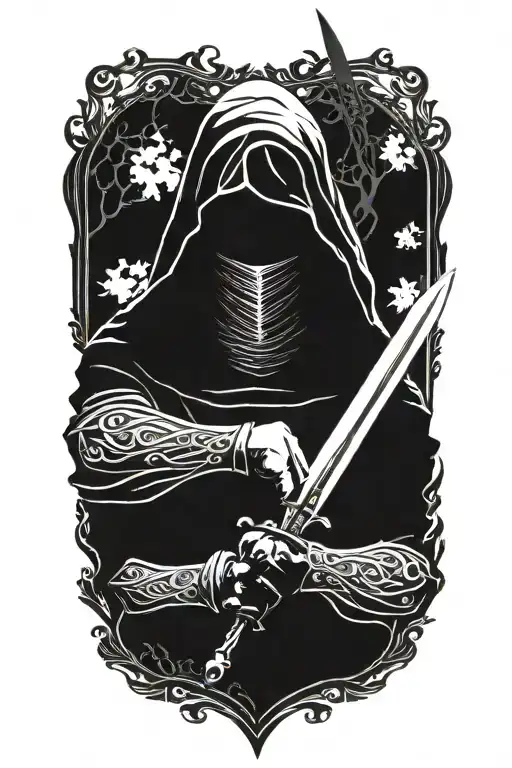 Hooded Repear Silhouette Holding Sword Scary