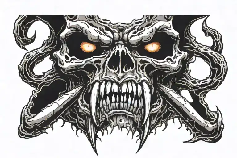 Demon Skull Mouth Open With Fangs