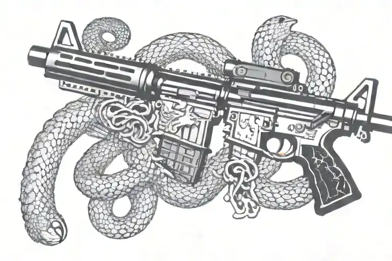 American Ar 15 Rifle With Rattle Snake Wrapping Ot Around