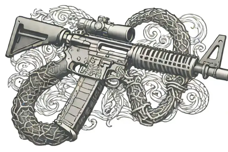 American Ar 15 Rifle With Rattle Snake Wrapping Ot Around