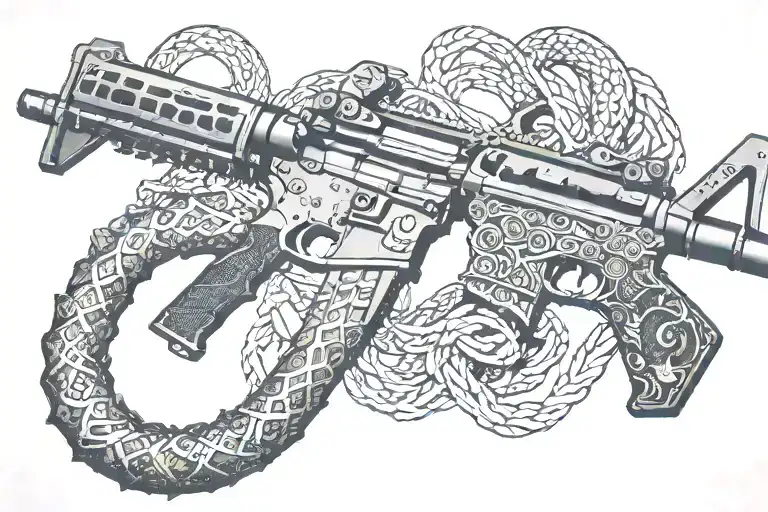 American Ar 15 Rifle With Rattle Snake Wrapping Ot Around With Snake Head Showing