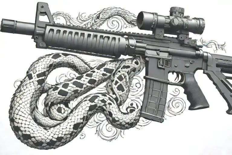 Snake Ar 15 Rifle With Rattle Snake Coiled Around With Snake Head Showing