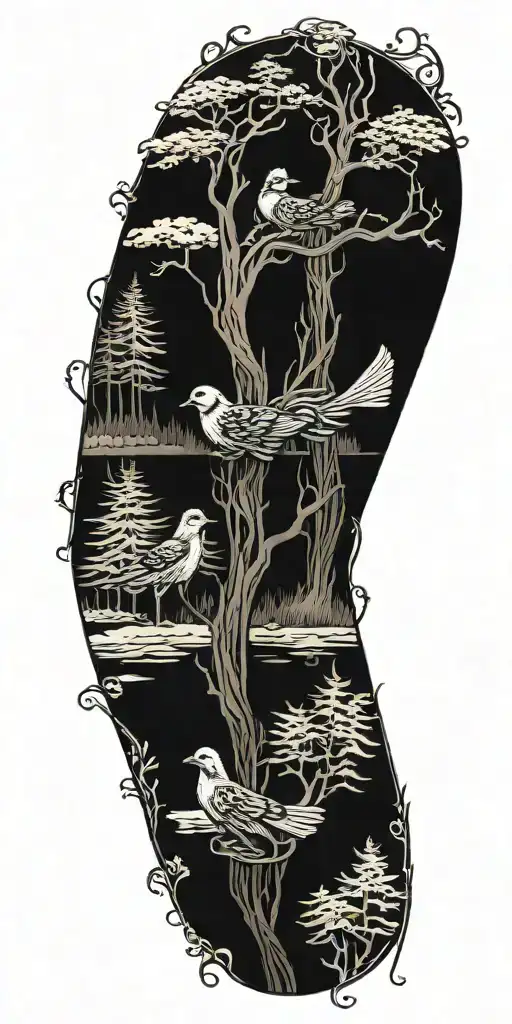 Trees Pines Lake Scene Fantail Fern Plant