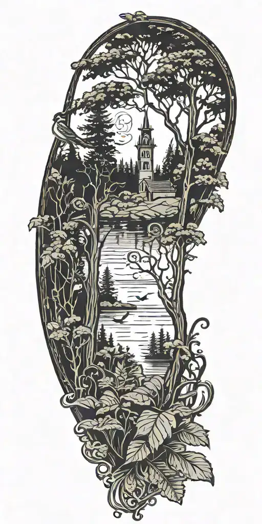 Trees Pines Lake Scene Fantail Fern Plant