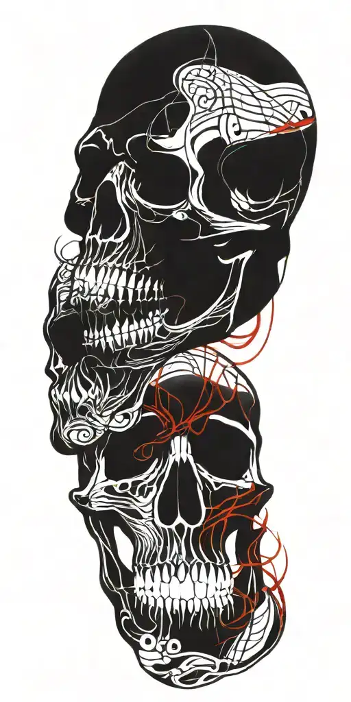 Black And Red Skull Surrounded By Thick Chaotic Lines
