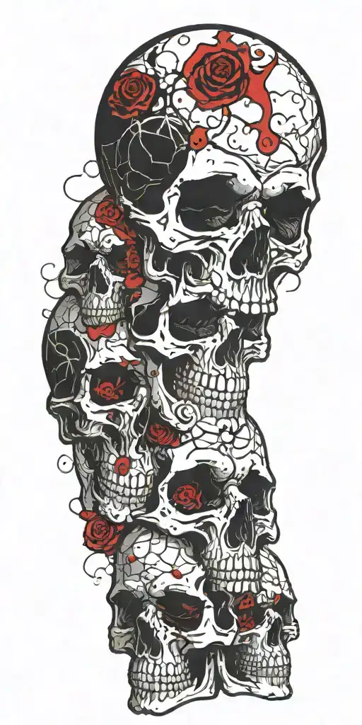 Black Skulls With Red Cracks And Random Thick Lines Surrounding Them As Well As Through Them