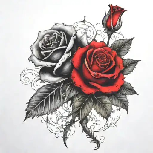 Two Rose Wrapped One Black One Red