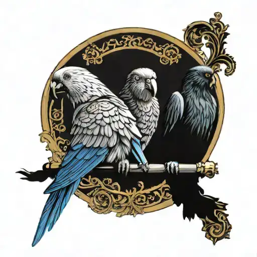 1 Parrot And A Crow In Profile