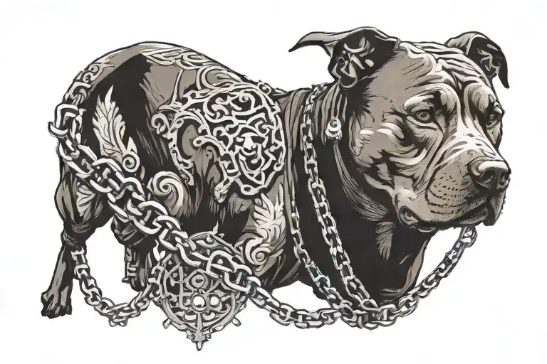 Pitbull Wearing A Chain Collar