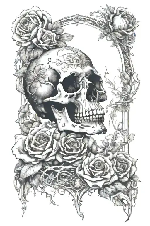 Animal Skull With Roses Growing Together