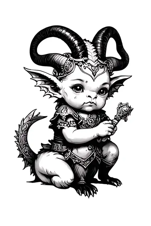 Baphomet Cute Baby Gargoyle Warrior With Her