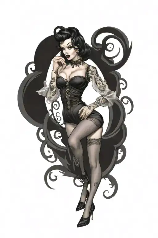 Pinup Girl Sexy No Border Black Hair Full Body Ww2