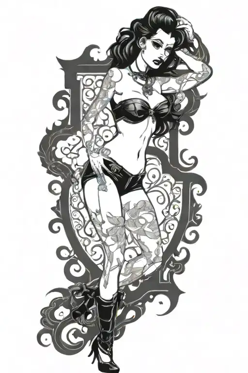 Pinup Girl Sexy No Border Black Hair Full Body Standing