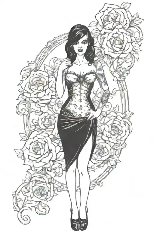 Pinup Girl Sexy No Border Black Hair Full Body Standing