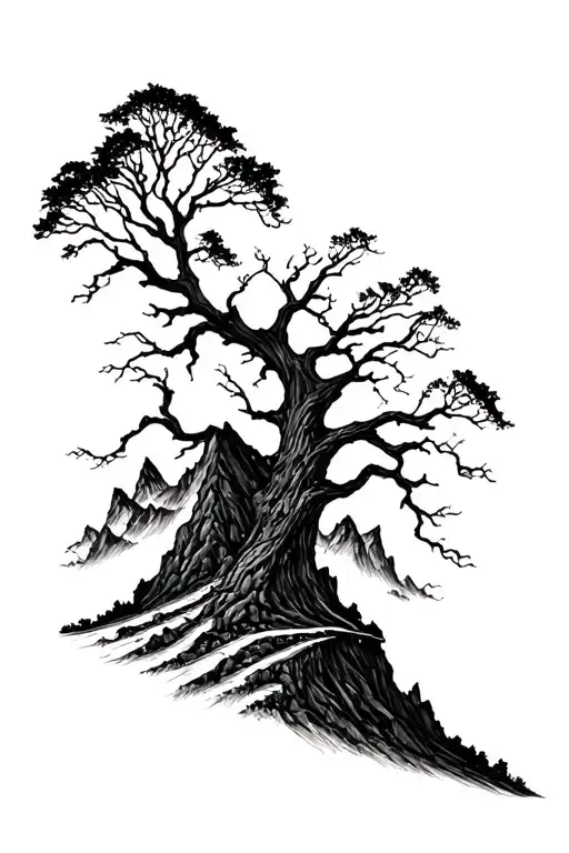 Mountain Road And Tree