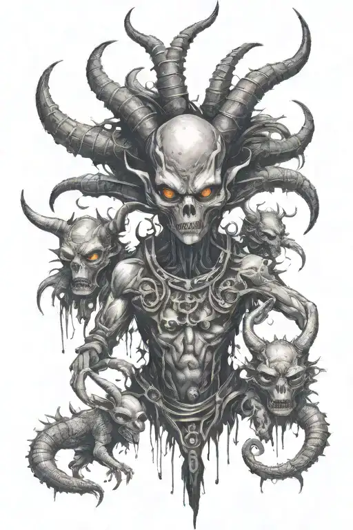 Alien Warrior With Third Eye And Horns Surrounded By Alien Like Creatures