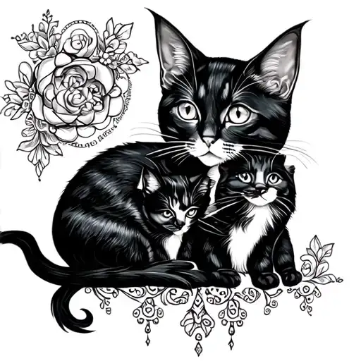 Mom Cat And Baby Cat Curled