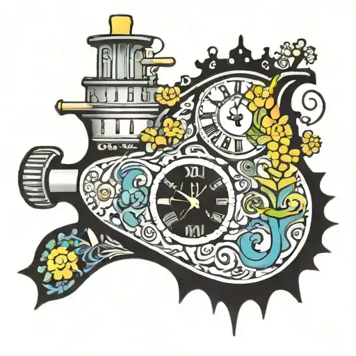 Yellow Submarine With Flowers Colorful And Clocks