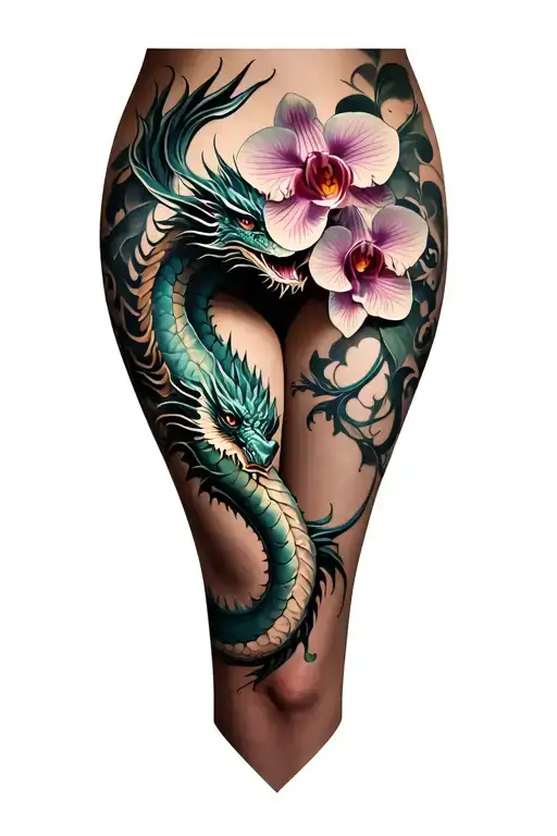 Dragon And Orchid Thigh