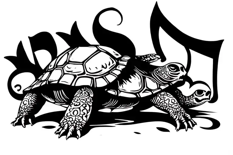 Line Tattoo Turtles With Music Symbols