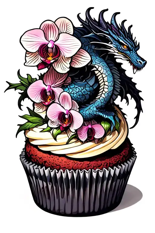 Dragon Themed Cupcake Tower With Intricate Orchid Decorations