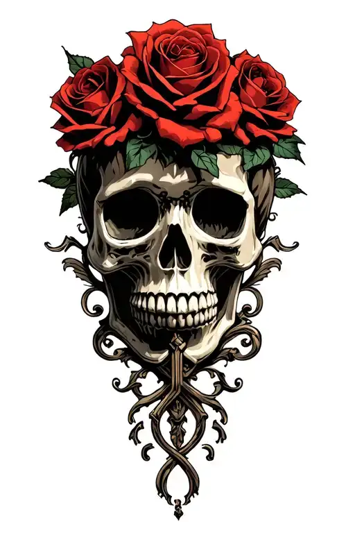 Skull And Roses Intertwined