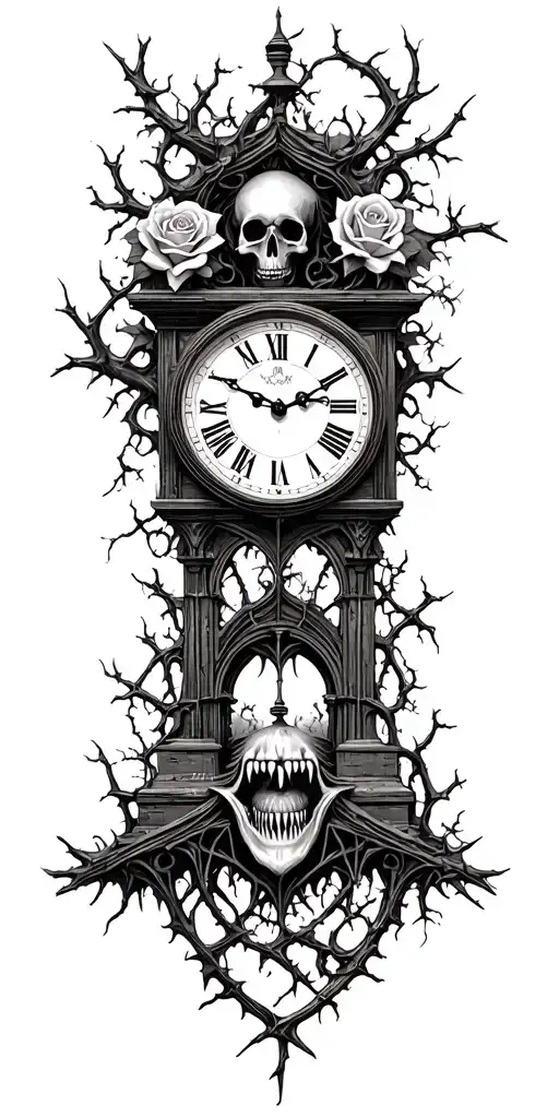Thornes Vines Strangling Add Roses Fanged Skull Clocks And Bridge Bridge Made Of Thornes