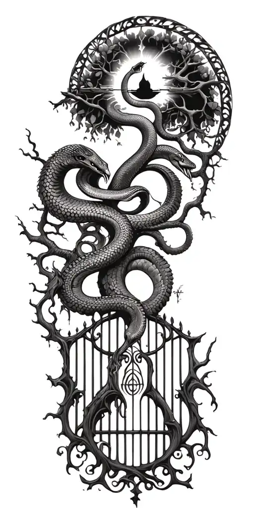 Tree Of Life With Gate To Heaven And Snake