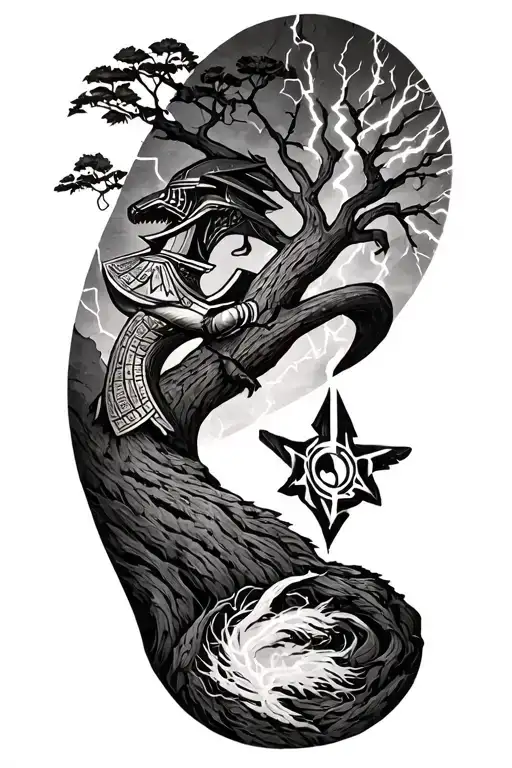 Viking Rume And Tree And Anubis Lightning Bolt And A Fusion Of Egyptian Symbolism