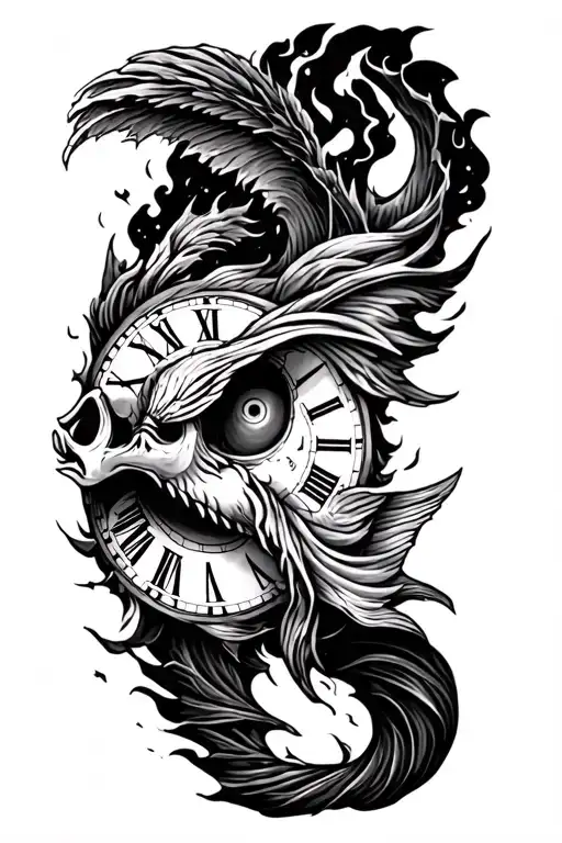 Lightining Storm And Time And Pisces Tattoo Design