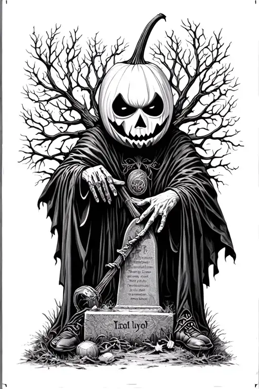 Pumpkin Head Reaper Full Body Grave Yard