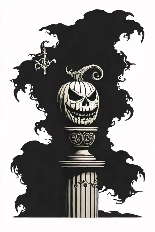 Jack'o Lantern On A Post With One Arm Saying Faith And The Other Saying World