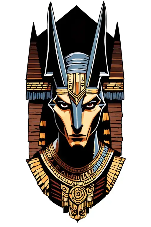 Anubis With Pyramids And Inca Warrior