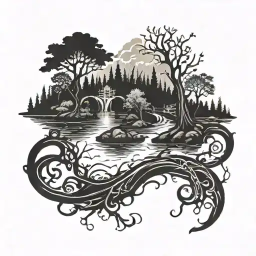 River Flowing Winding Through A Forest