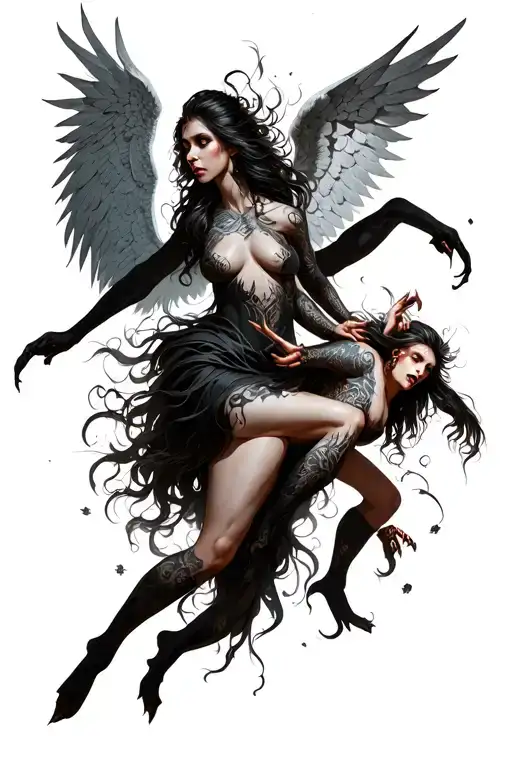 Female Angels Fighting Demons