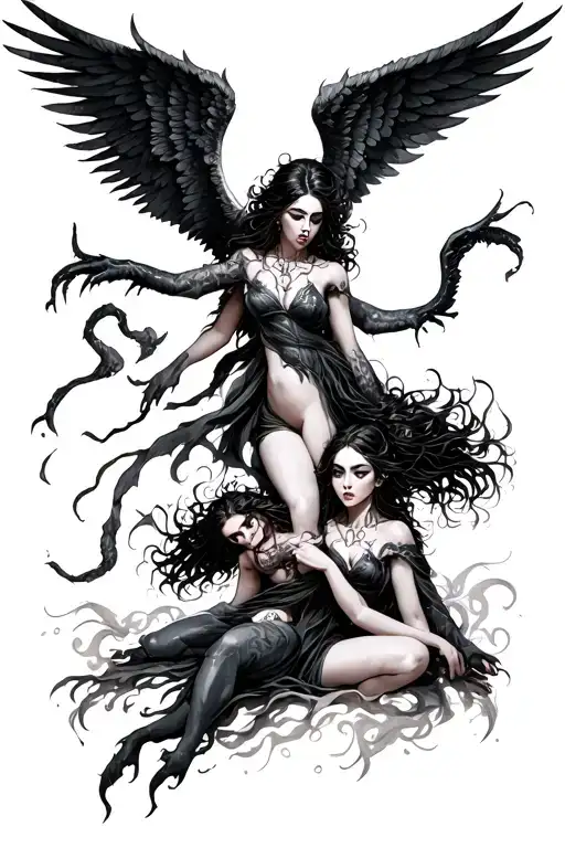 Female Angels Fighting Demons