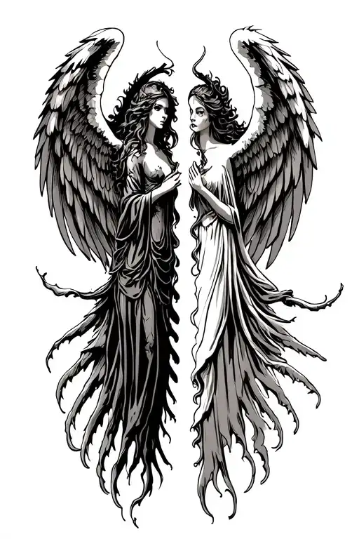 Angel And Demon Wings Spread Wide Half Angel Half