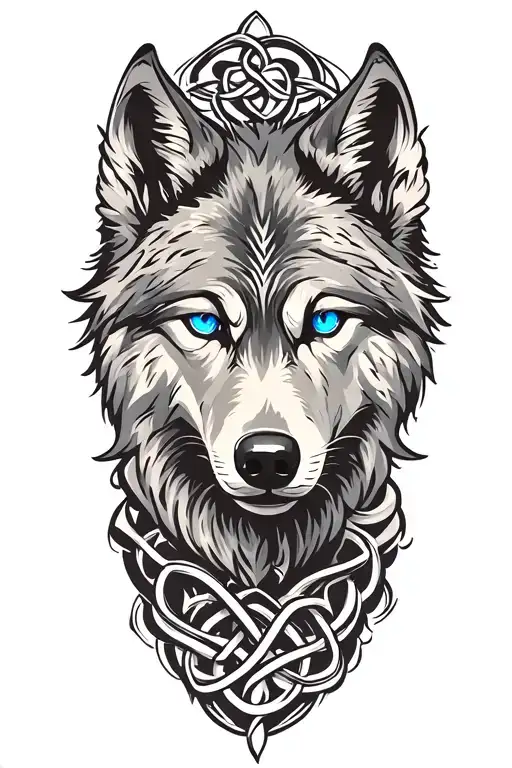 Wolf With Blue Eyes Featuring Celtic Trinity Knot