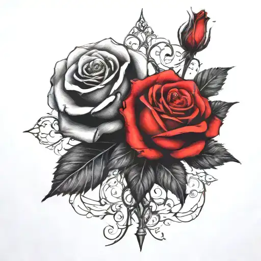 Two Rose Wrapped One Black One Red