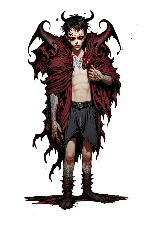 A Boy Standing With A Scary Demon Wrapped Around Him